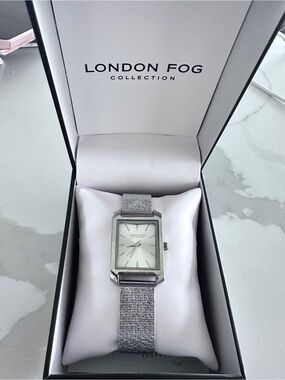 London Fog Silver Mesh Strap Rectangular Women's Watch